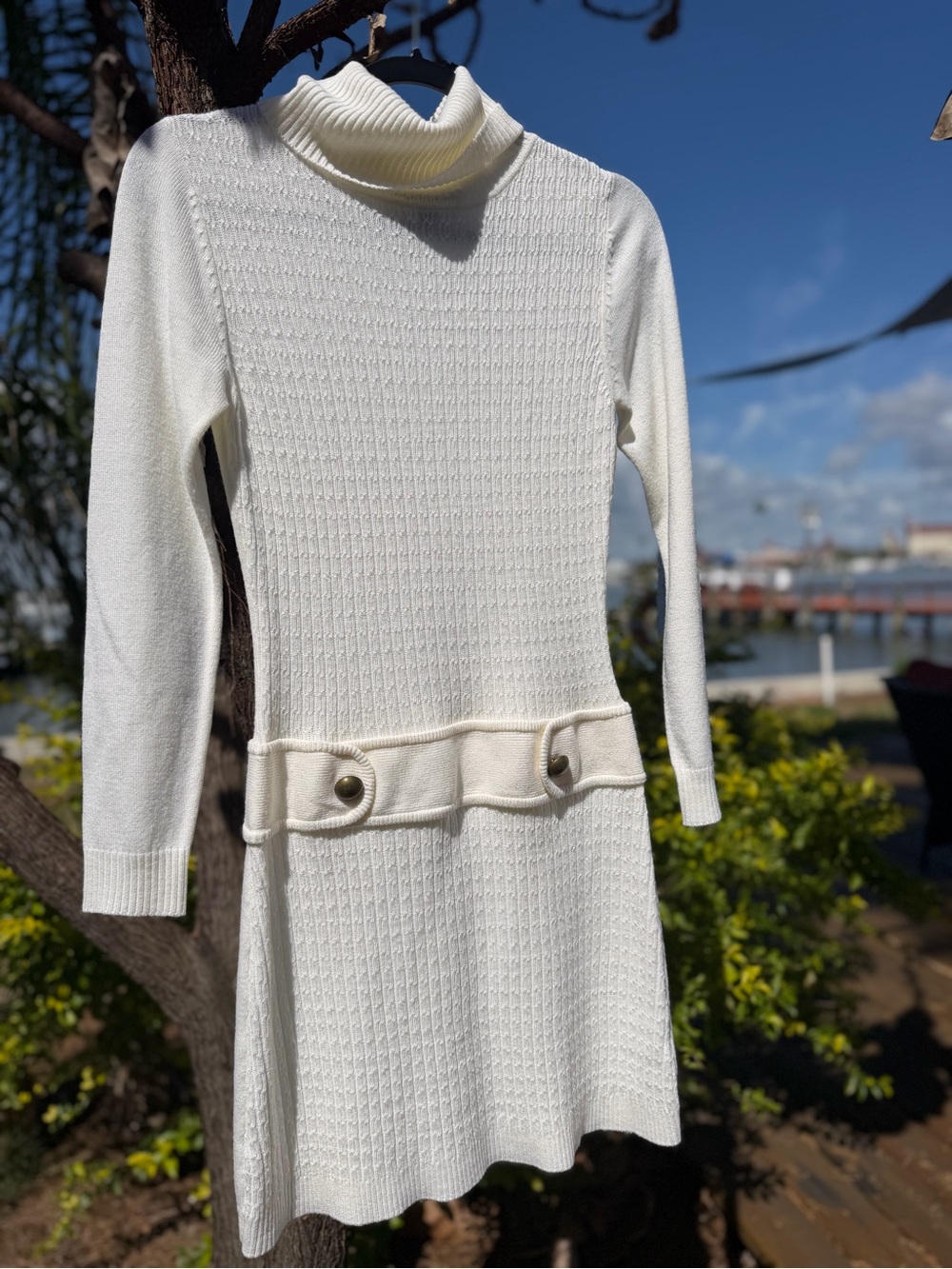 I.N. San Francisco Cream Knit Turtleneck Mini Dress